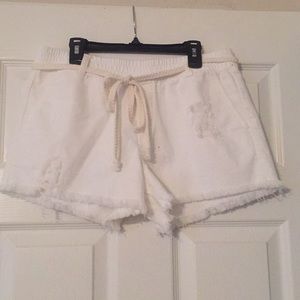 Aerie white distressed denim shorts